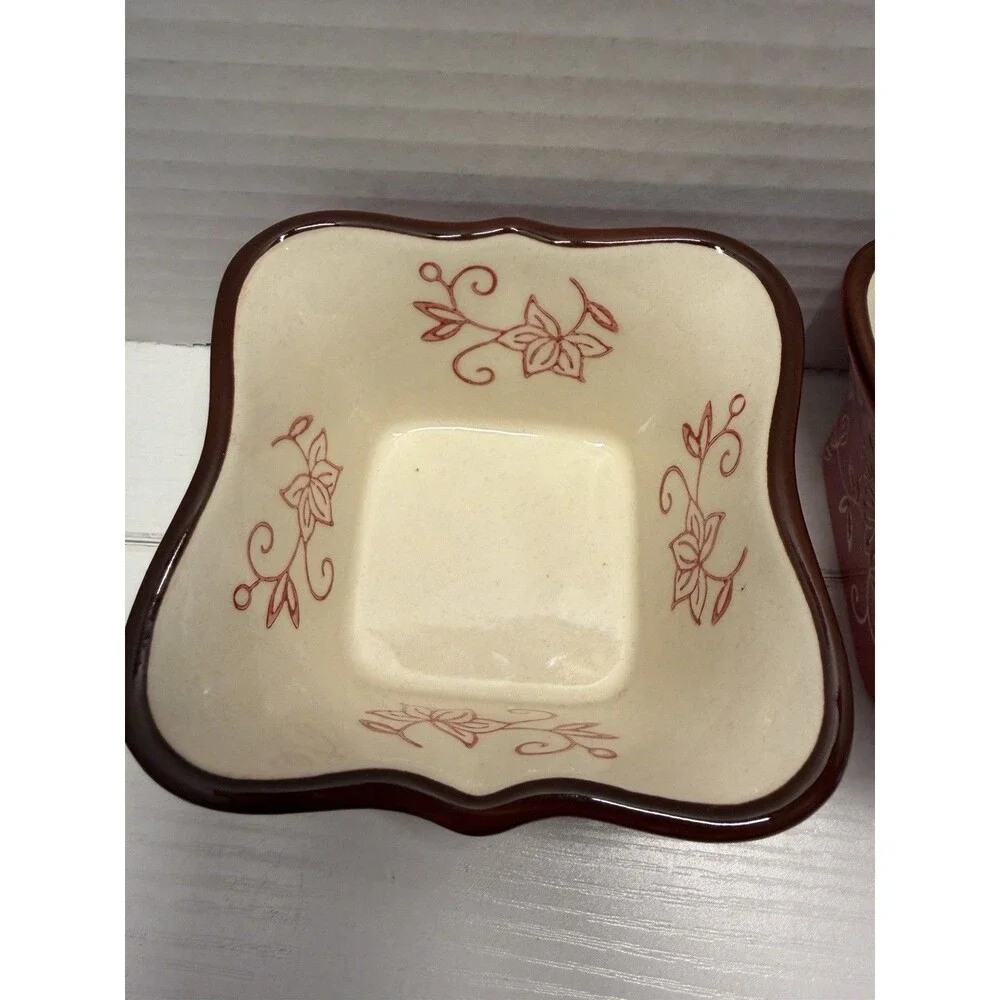 Temp-rations By Tara Floral Lace Red Set Of 3 Square Ramekin 6oz PPP-SQ-769731